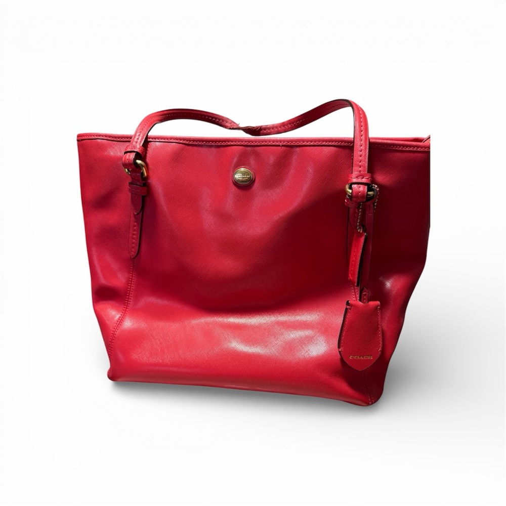 Coach Peyton Leather Zip Top Bag Red Persimmon